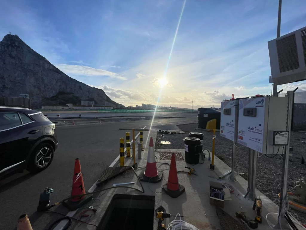 Photo showing Draintector drain closure installation at Gibraltar airport